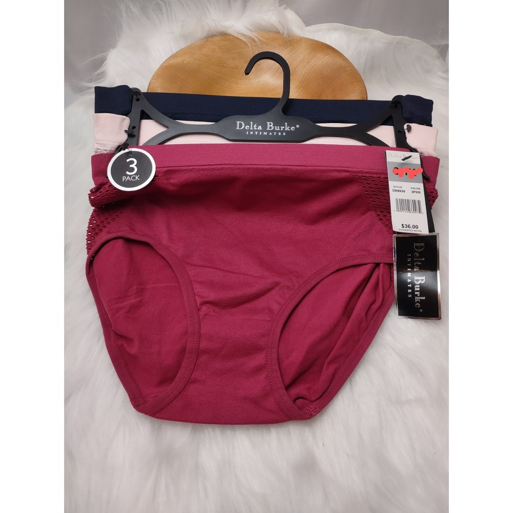 Women's Plus Size Briefs 3 Pack Delta Burke Stretch Nylon Panty Solid Pink/Blue